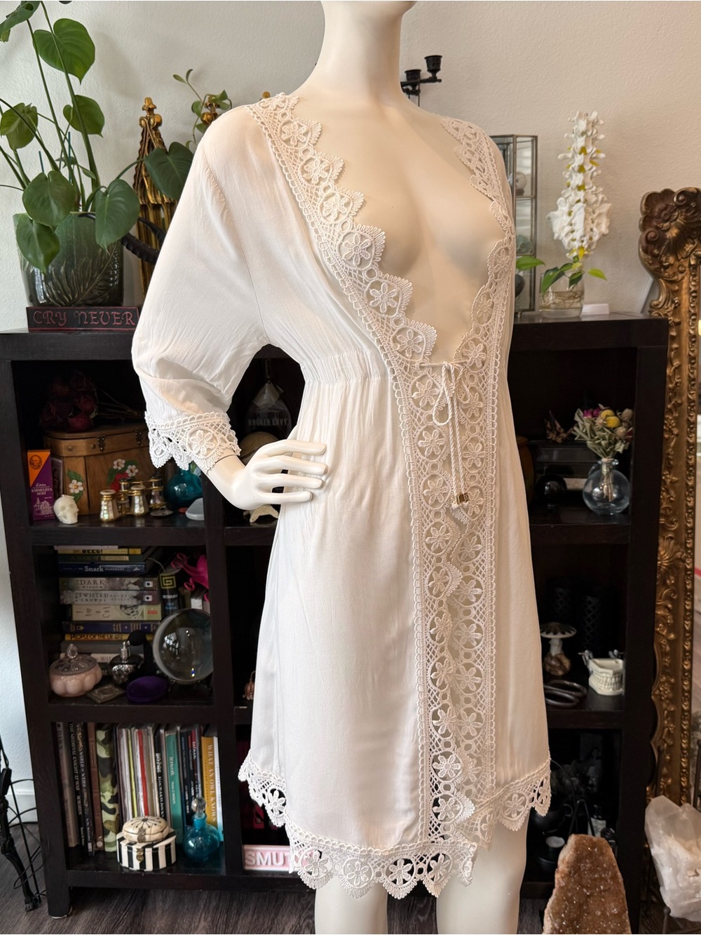 Women's Lace-Trim White Swim Coverup